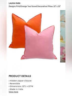 Laura Park Reversible Pink and Orange Decorative Pillow